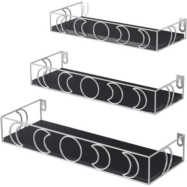 16 in. W x 5 in. D Black Silver Moon Phase Decorative Wall Shelf (Set of 3)