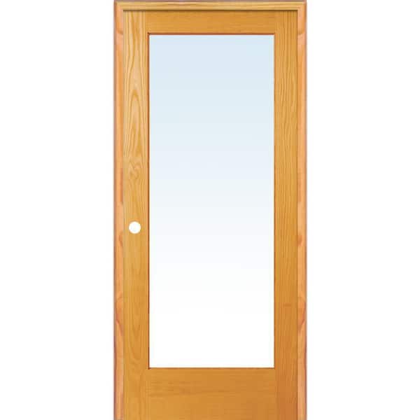 32 in. x 80 in. Right Handed Unfinished Pine Wood Clear Glass Full Lite Single Prehung Interior Door