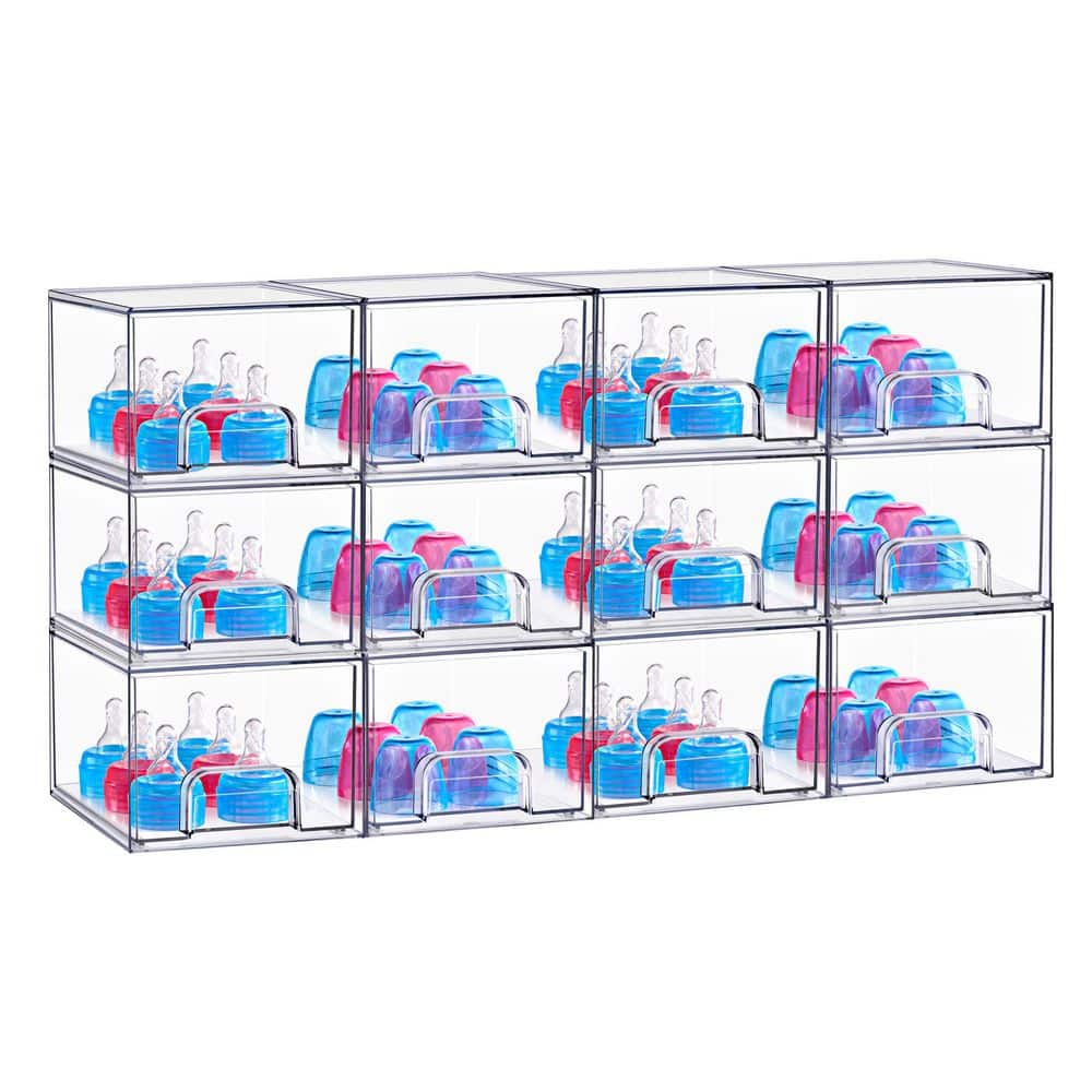 Clear Acrylic Pull-Out Organizer, Small Stackable Storage Drawers, 12 Pack Plastic Organizer Bins price history on PriceWatchPro