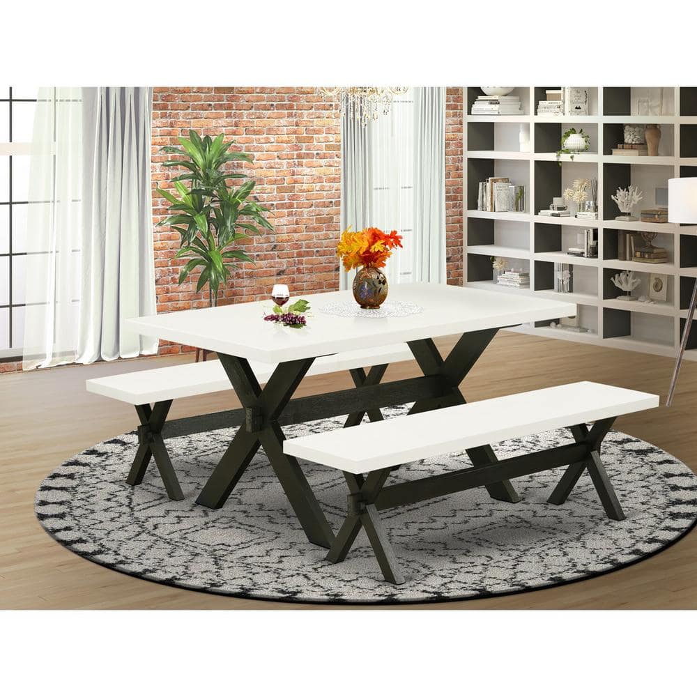 3-Piece Rectangle Natural Oak Finish Solid Wood Top Dining Table with 2-Benches with Backless