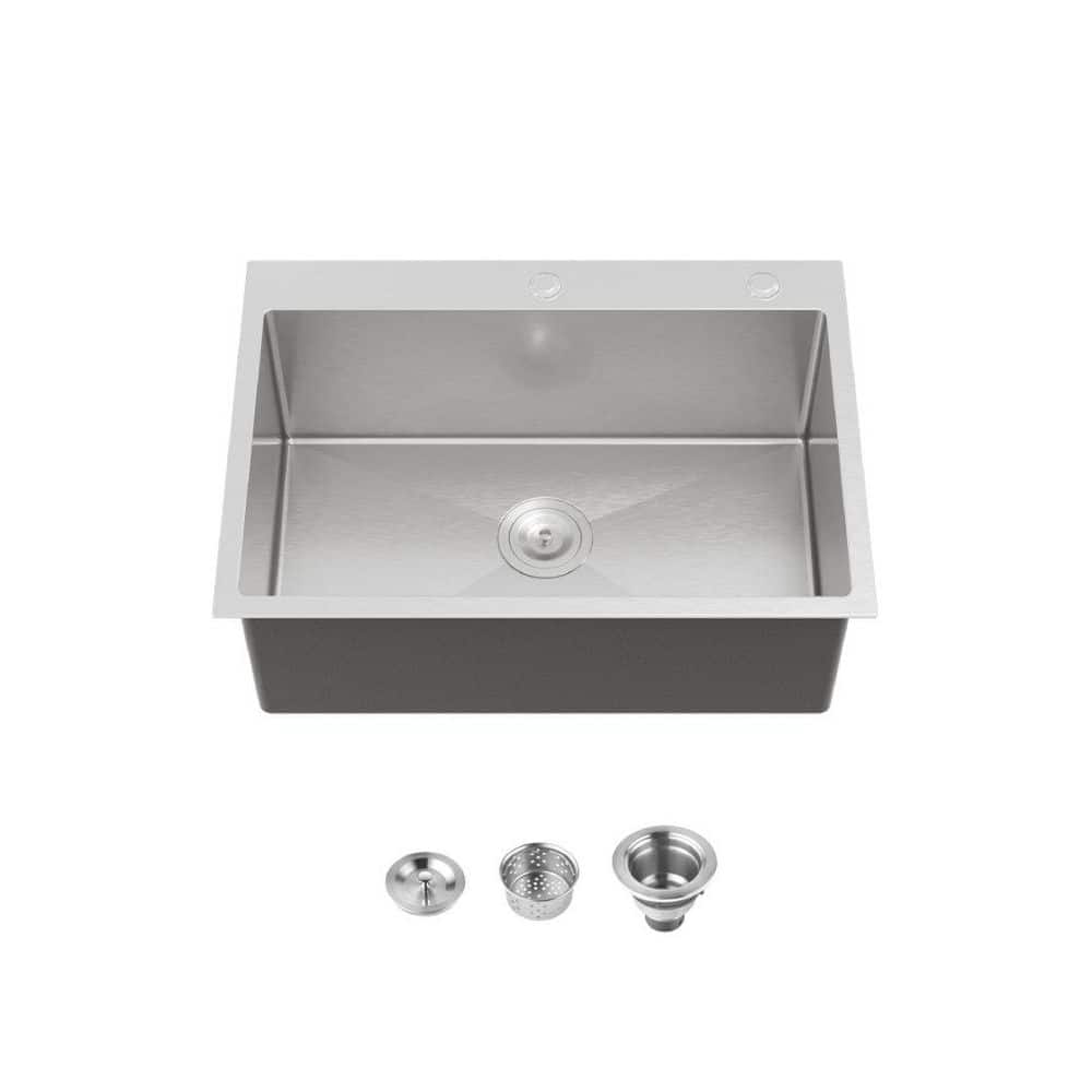 Undermount Sink 27 in. x 19 in. Single Bowl 20-Gauge Stainless Steel Handmade Sink in Dark Gray, with Drain and Hook price history on PriceWatchPro