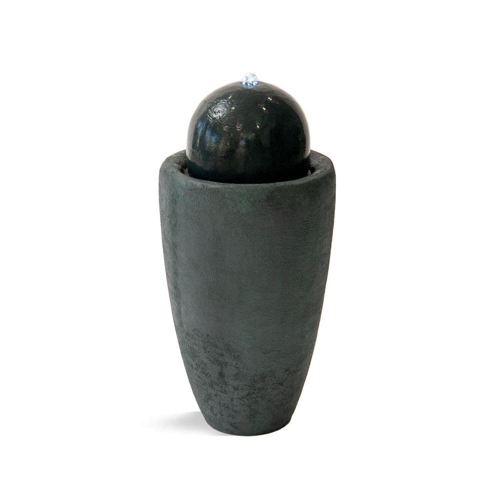 25.98 in. H Round Stone Indoor/Outdoor Modern Stone Textured Sphere Water Fountain w/LED Lights, Dark Green price history on PriceWatchPro