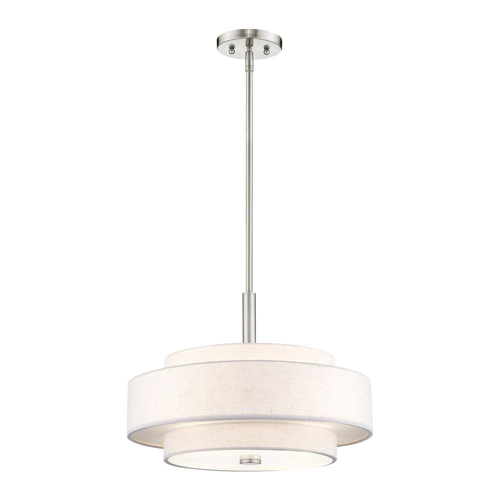Brushed Nickel 4-Light Drum Pendant with Oatmeal Shade
