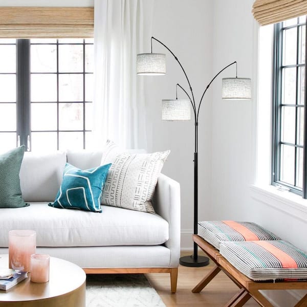 80 in. Black 3-Light Arc Floor Lamp, Dimmable, 3-Color Temperature, Remote Control, Stylish Tall Floor Lamp