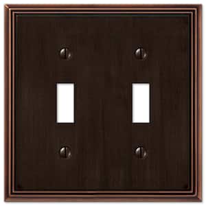 Rhodes 2 Gang Toggle Metal Wall Plate - Aged Bronze