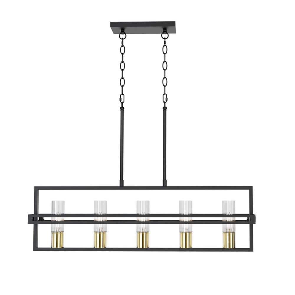 Anston 34 in. Plug and Play 5-Light Black and Plated Gold Chandelier with SkyPlug price history on PriceWatchPro