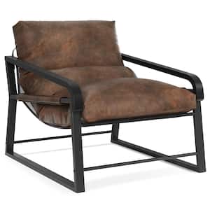 Metal Outdoor Lounge Chair Patio Arm Chair Comfy Oversized Lounge Chair with Brown Cushion for Outdoor/Indoor