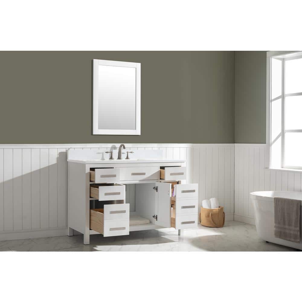 White Quartz Freestanding Single Vanity with Porcelain Sink