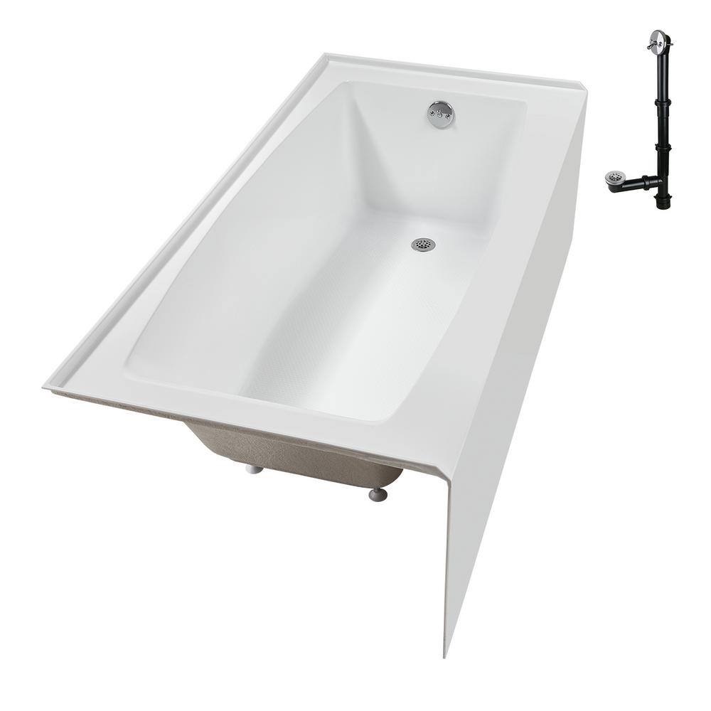 Glossy White Acrylic Right-Hand Drain Alcove Bathtub with Polished Chrome External Drain