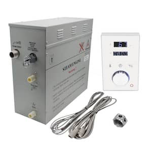 Superior 6kW Deluxe Self-Draining Steam Bath Generator Digital Programmable Control in White and Chrome Steam Outlet
