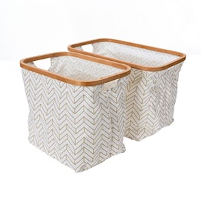 2 Pack Tan Chevron Krush Storage Baskets with Bamboo Rim