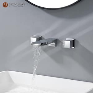 Luxury 8 in. Widespread Wall Mounted Bathroom Faucet with Double Handles with Valve in Chrome (1-Pack)