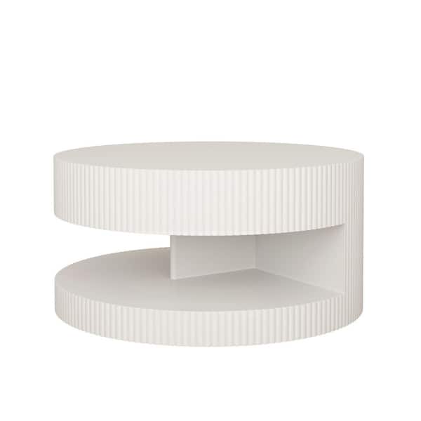 Sudzendf 31.5 in. White Round Modern Coffee Table Set with Vertical Stripe Design
