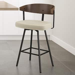Quinton 29.25 in. Cream boucle polyester/Black Metal Bar Stool