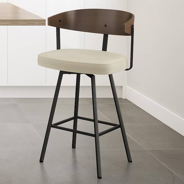 Amisco Quinton 29.25 in. Cream boucle polyester/Black Metal Bar Stool