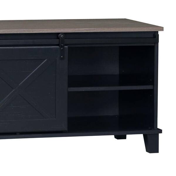 Unbranded - Austin 47.3 in. Walnut Wood Grain, Antique Black TV Stand with No Drawer Fits TV's Up to 60 in. with Shelves and Wheels