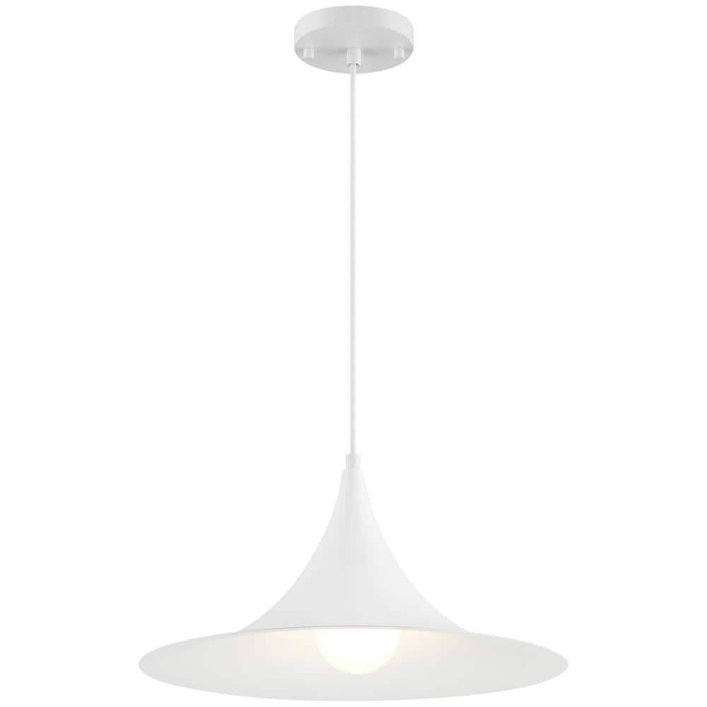 Costa 4 -Watt 1-Light Matte White Cone Pendant Light with Steel Shade and L