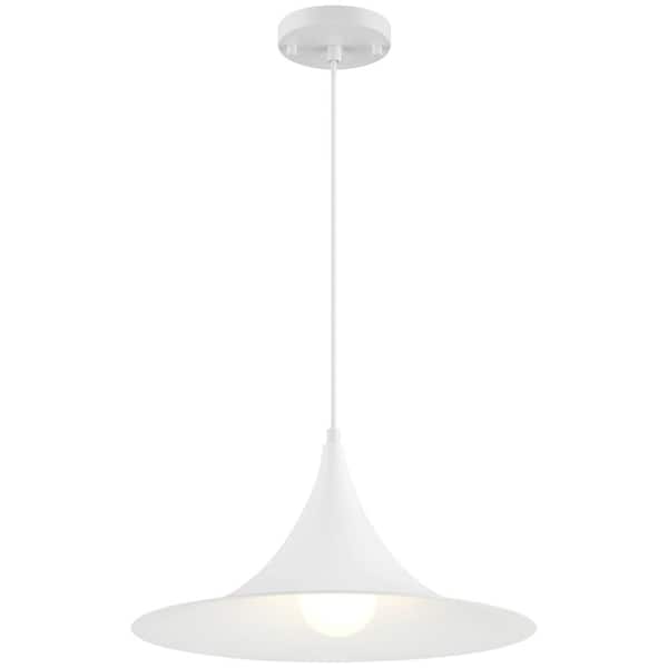 Access Lighting Costa 4 -Watt 1-Light Matte White Cone Pendant Light with Steel Shade and LED Bulb Included