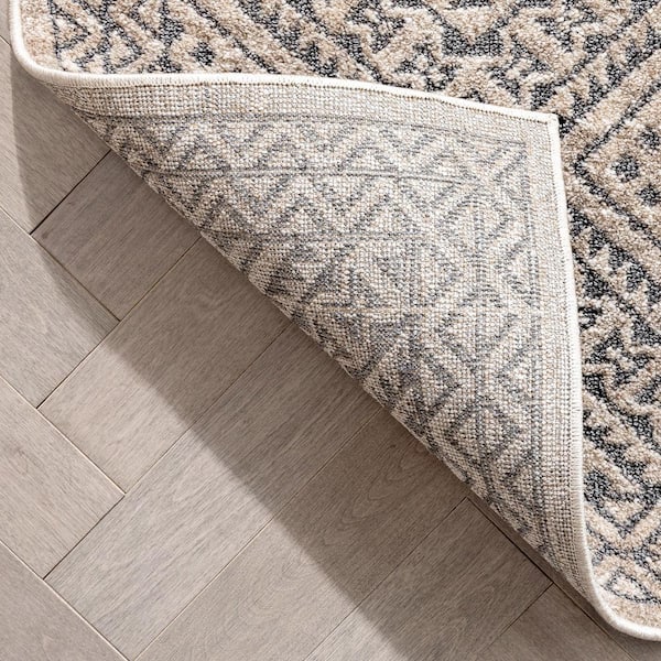 Malaga Donna Tribal Geometric Abstract Beige Distressed High-Low Rug