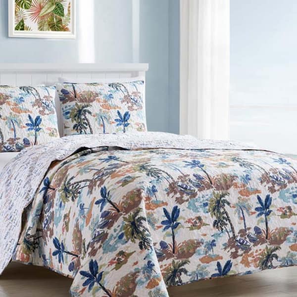 James Home Tropical Bateau 2-Piece Reversible Ultra-Soft Multi-Color Microfiber Quilt Set, Twin