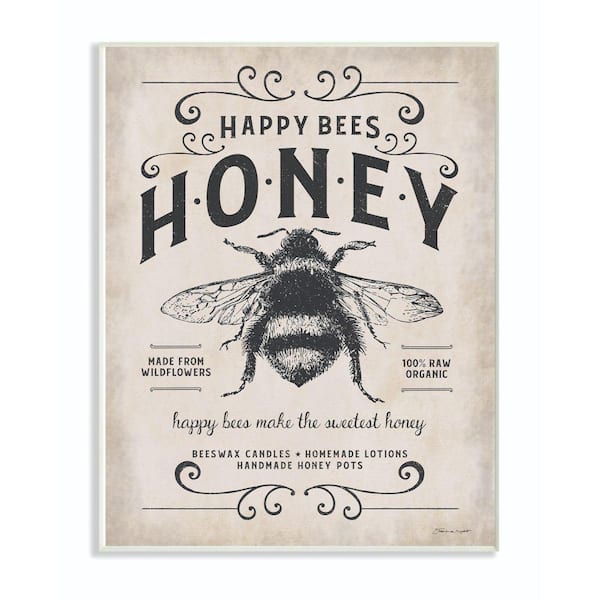 Stupell Industries 12 in. x 18 in. "Honey Bee Rustic Farm Textured Word" by Stephanie Workman Marrott Wood Wall Art