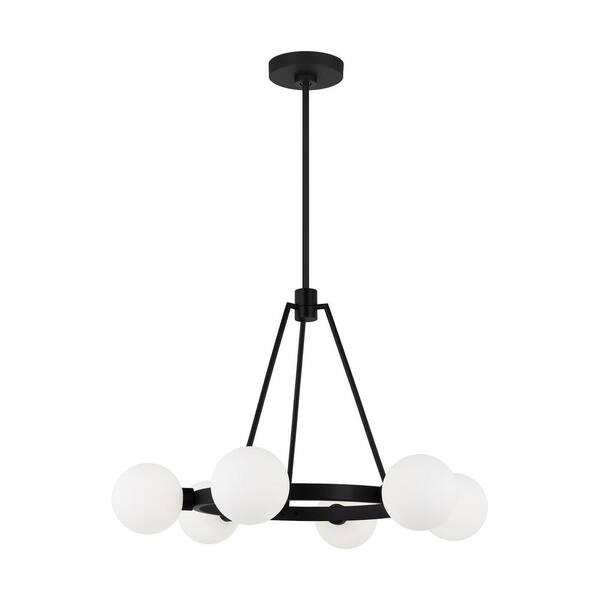 Generation Lighting - Clybourn 6-Light Midnight Black Chandelier with Milk Glass Shades