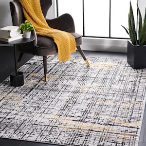 Amelia Charcoal/Gold 7 ft. x 7 ft. Abstract Gradient High-Low Distressed Square Area Rug