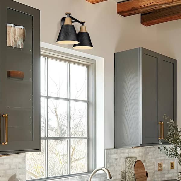 JAZAVA Modern 14.8 in. 2-Light Wall Sconces Black Bathroom Light