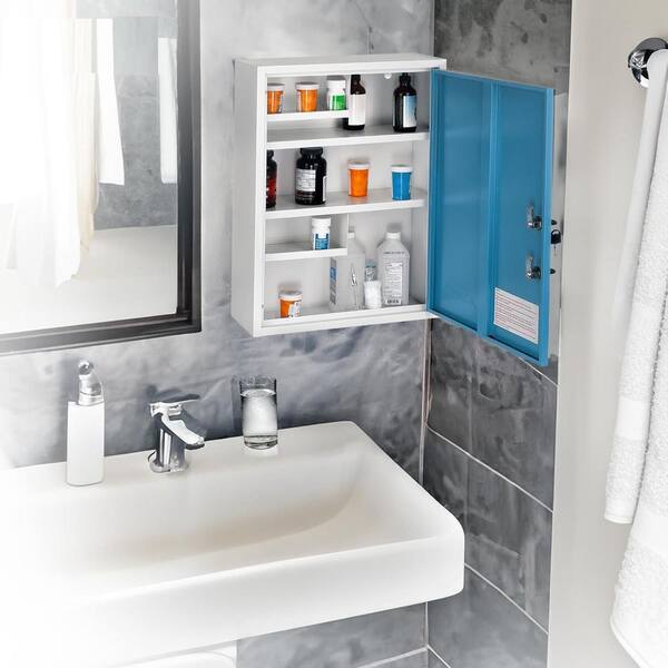 AdirMed 21 in. H x 16 in. W x 6 in. D Large Dual Lock Surface-Mount Medical Security Cabinet in Blue