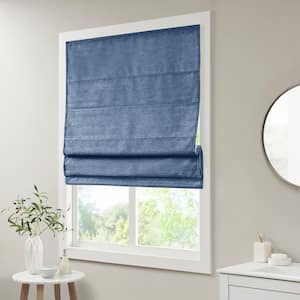 Leighton Blue Cordless Printed Polyester 35 in. W x 64 in. L Room Darkening Roman Shade