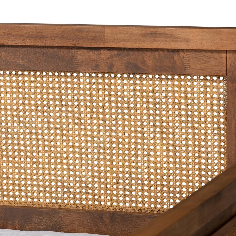 Full Size Walnut Wood Tufted Upholstered Daybed with Slats