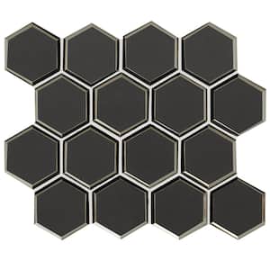 Metallic Gray Beveled 3 in. Hexagon 12 in. x 11 in. Glass Mesh-Mounted Mosaic Wall Tile (0.89 sq. ft./Each)