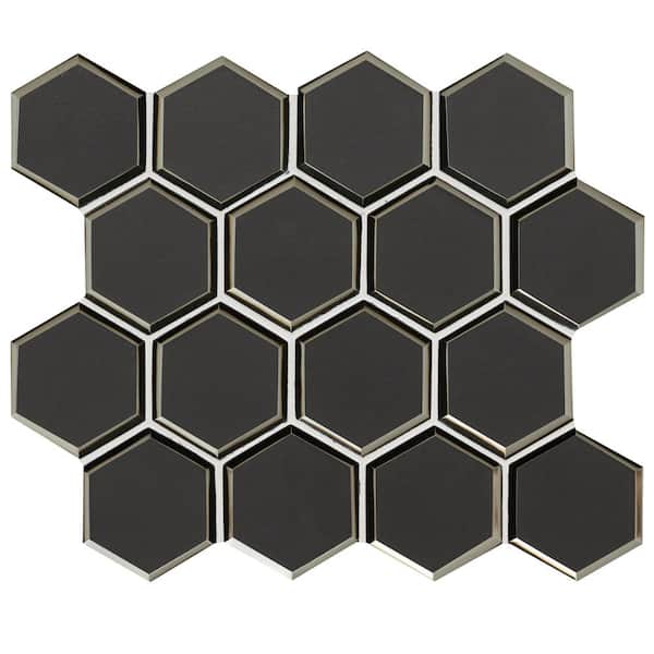 MSI Metallic Gray Beveled 3 in. Hexagon 12 in. x 11 in. Glass Mesh-Mounted Mosaic Wall Tile (0.89 sq. ft./Each)