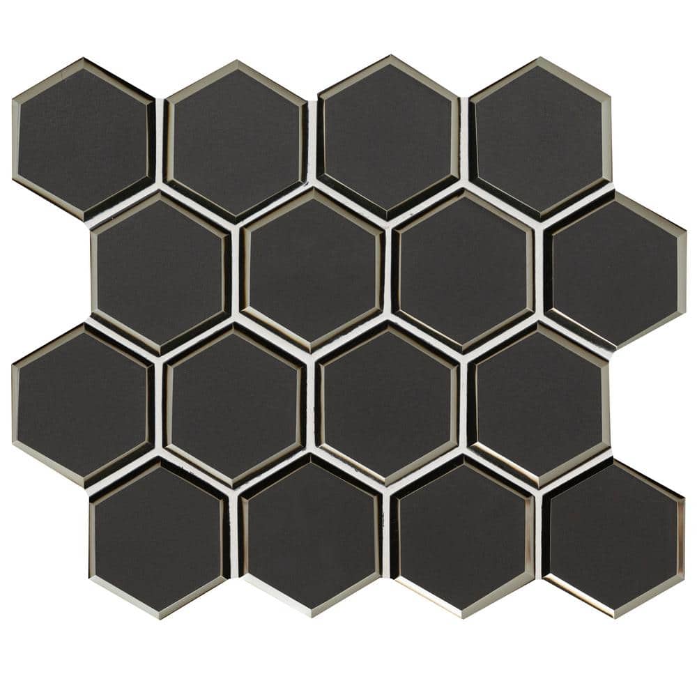 Take Home Sample - Metallic Gray 4 in. x 4 in. Beveled Hexagon Glass Mosaic Tile price history on PriceWatchPro