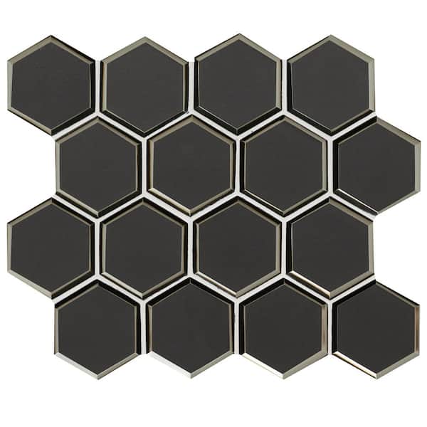 MSI Take Home Sample - Metallic Gray 4 in. x 4 in. Beveled Hexagon Glass Mosaic Tile