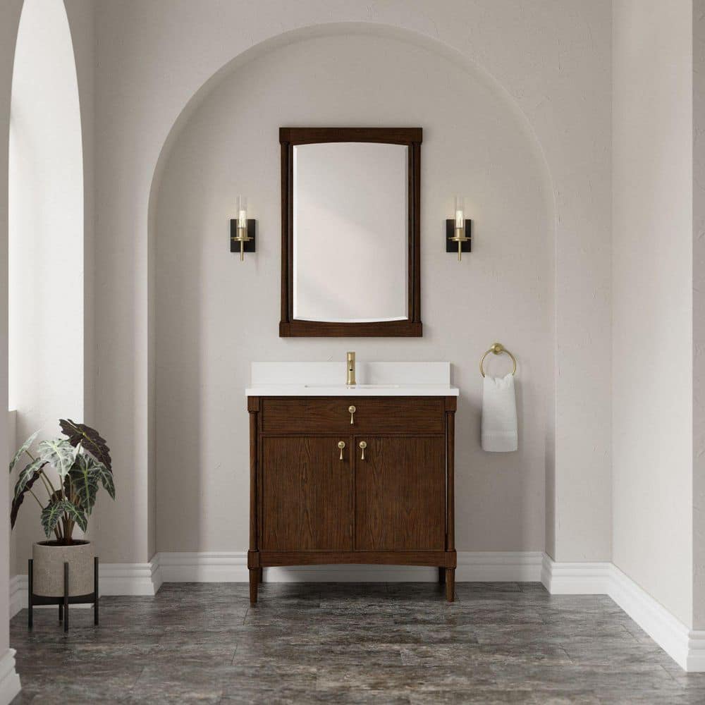 Kinnsden 36.0 in. Single Bath Vanity in Sable Oak with White Zeus Quartz Top price history on PriceWatchPro