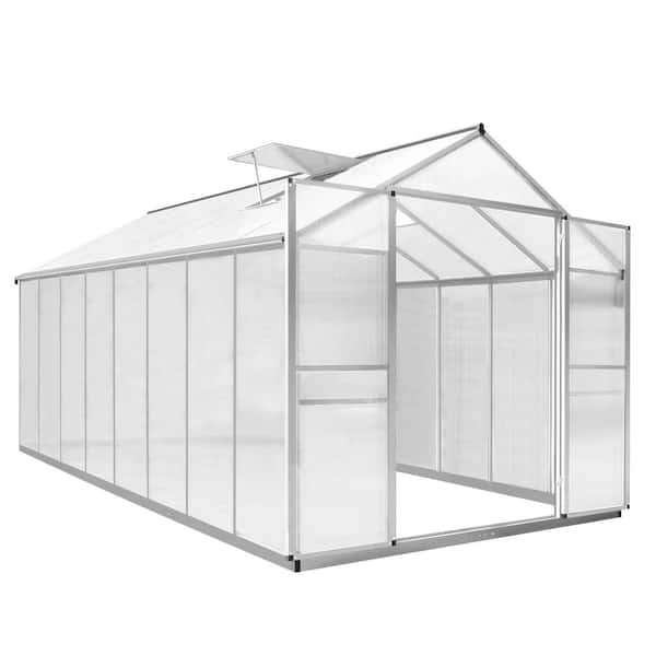 VEIKOUS 8 ft. x 14 ft. Walk-In Garden Silver Greenhouse with Adjustable Roof Vent and Rain Gutter