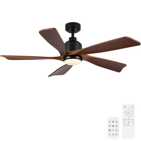 TeakAura 52 in. Indoor Matte Black Standard Ceiling Fan with Light, Remote Control Included and Walnut Wood Blades
