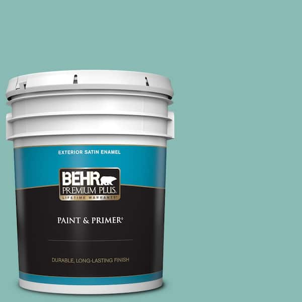 BEHR PREMIUM PLUS 5 gal. #T14-1 Ocean Liner Satin Enamel Exterior Paint & Primer