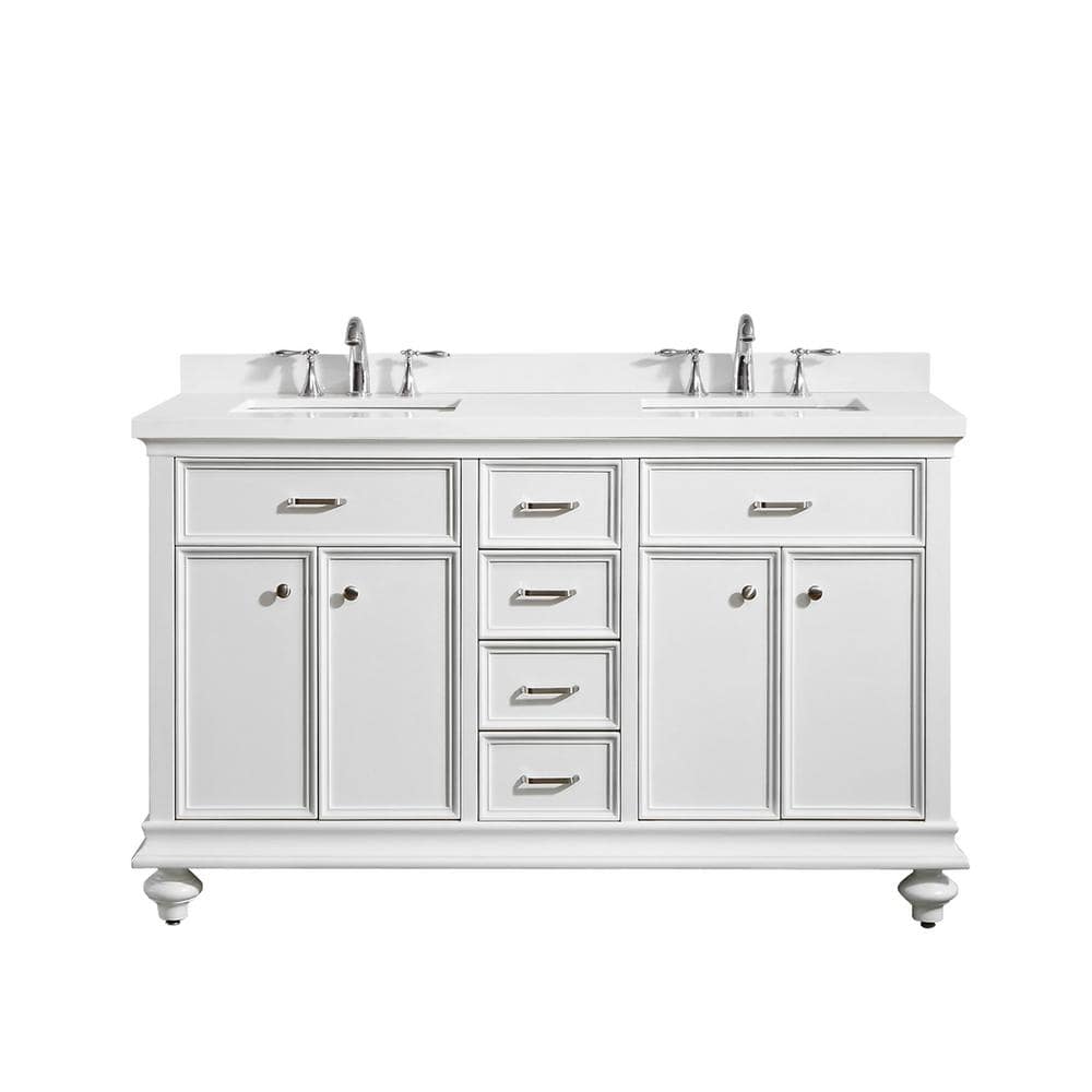 ROSWELL Charlotte 60 in. W x 22 in. D x 36 in. H Vanity in White with