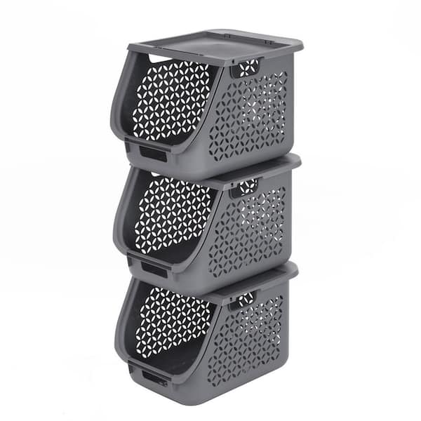 Rectangular Plastic Stacking Laundry Basket, Gray (3‑Pack)