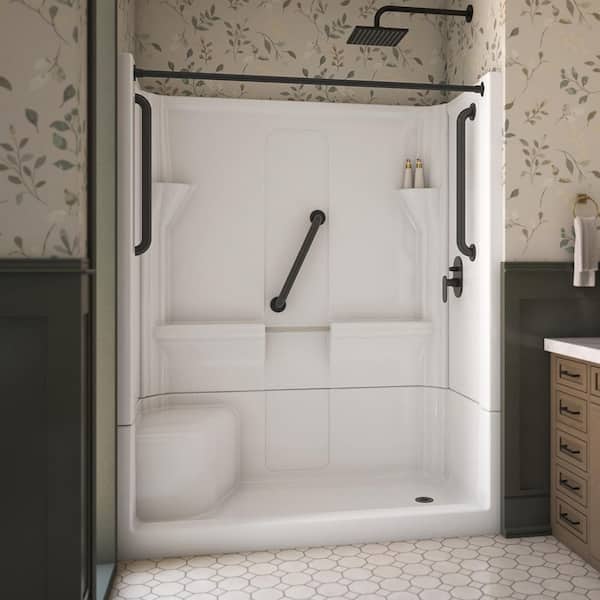 Accessible Living Harmony 60 in. L x 30 in. W x 74 in. H Alcove RH Drain Curtain Rod Shower Kit in Matte Black