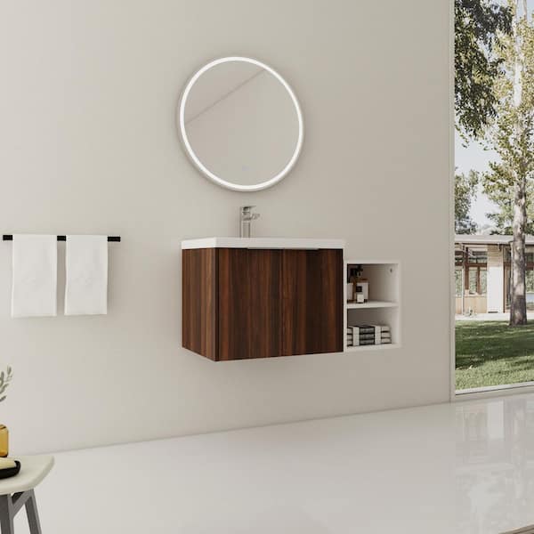 Stafford 36 in. W x 18.1 in. D x 19.3 in. H Floating Bath Vanity in California Walnut with White Resin Vanity Top