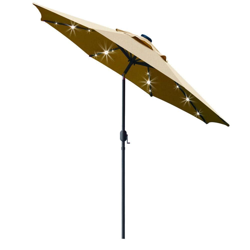 9 ft. Aluminum Solar LED Lighted crank opens/closes system Patio Umbrella in Light Tan with Crank Lift System price history on PriceWatchPro
