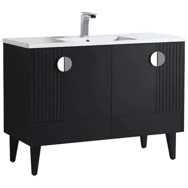 FINE FIXTURES Venezian 48 in. W x 18.11 in. D x 33 in. H Bathroom Vanity Side Cabinet in Black Matte with White Ceramic Top