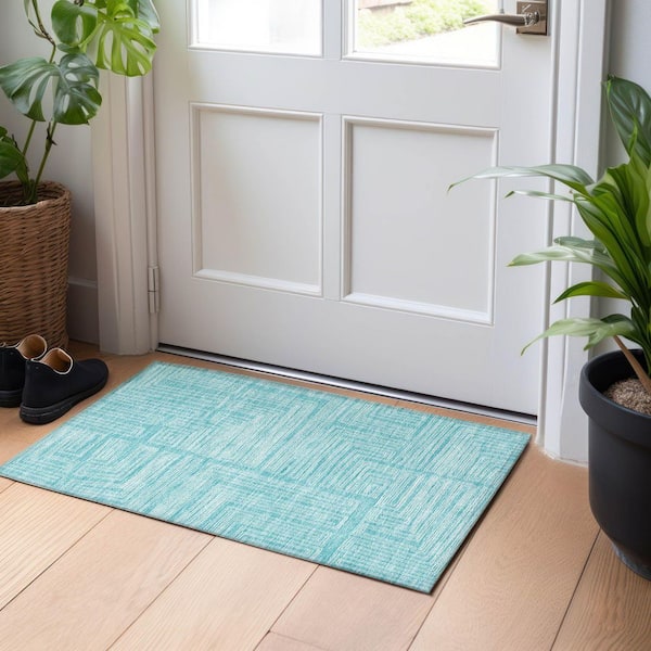 Chantille Machine Washable Indoor/Outdoor Abstract ACN1045 Turquoise 1 ft. 8 in. x 2 ft. 6 in. Area Rug