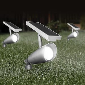 OneSync Landscape 100 Lumens Brushed Nickel Solar Integrated LED Outdoor Spotlight w/Dusk-To-Dawn CCT+RGB Wireless