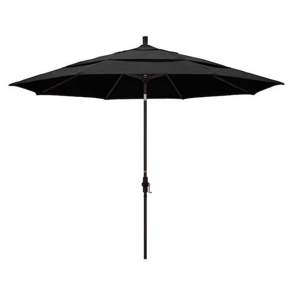 California Umbrella 11 ft. Aluminum Collar Tilt Double Vented Patio Umbrella in Black Olefin