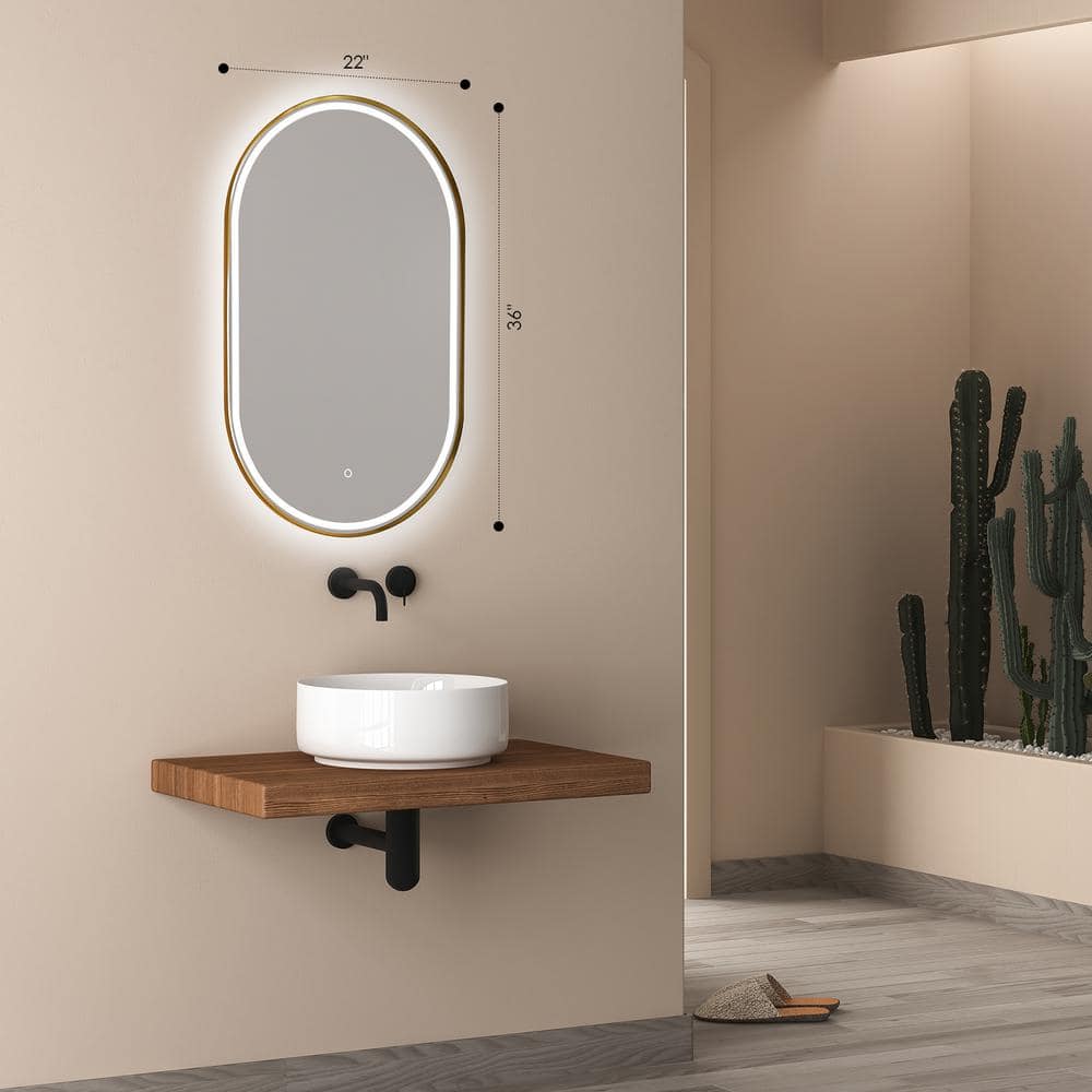 Oval Gold and Silver LED Lighted Bathroom Vanity Mirror