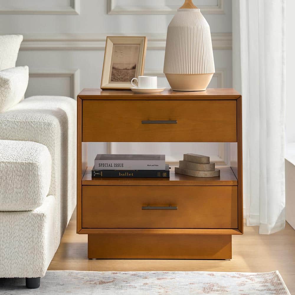 Zaida Acorn 24 in. W Mid-century Modern 3-Drawer Nightstand with Built-In Outlets